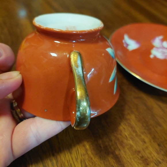 VTG Made In Occupied Japan Orange Floral Teacup and Saucer Orchid - Picture 6 of 13